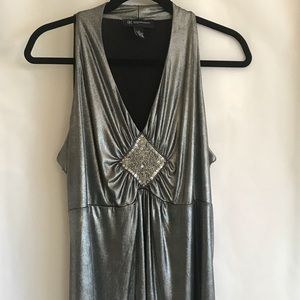 INC 1X Liquid Silver draped sleeveless top with bead embellishment, NWOT